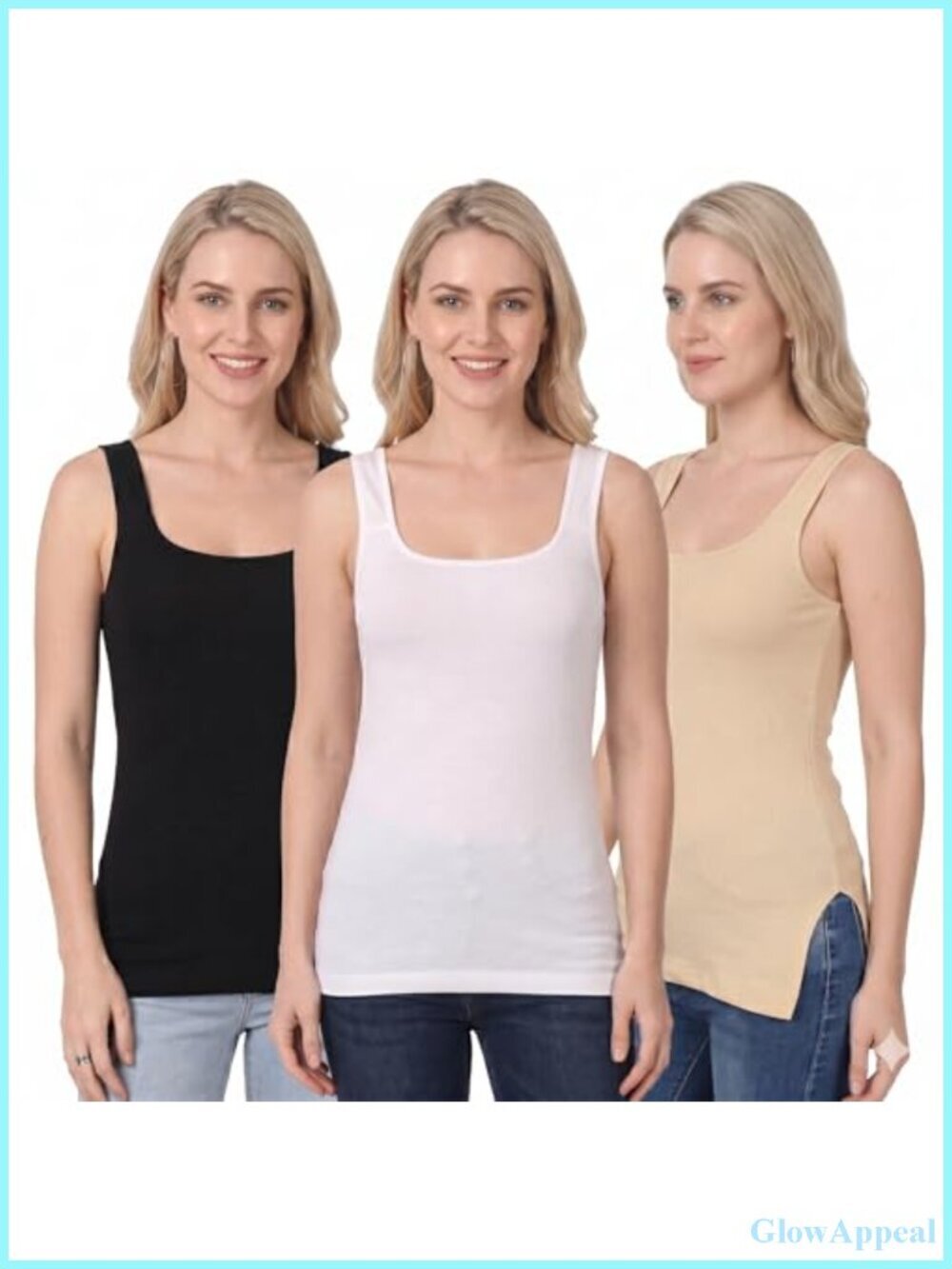 Cotton Spaghetti Strap Tank Tops 3 Pack Scoop Neck Camisole Sleeveless
